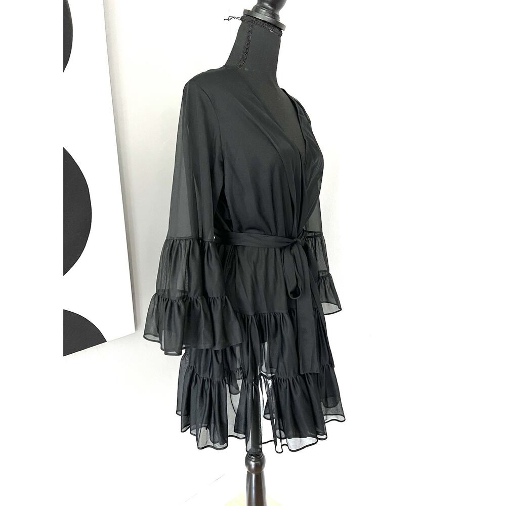 Betsey Johnson Sheer Ruffle Robe Size OS Large Mesh Cover Up Coquette Whimsigoth - Picture 5 of 12